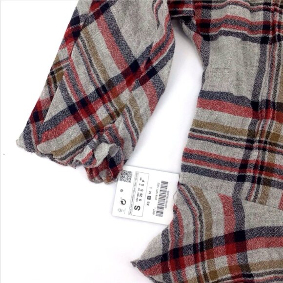 Zara Basic Plaid Blouse Peplum Short Sleeve Top Size Small - Picture 10 of 11